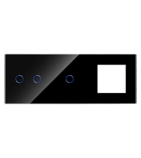 Panou Intrerupator Dublu + Simplu si Priza cu Touch din Sticla LUXION, negru
