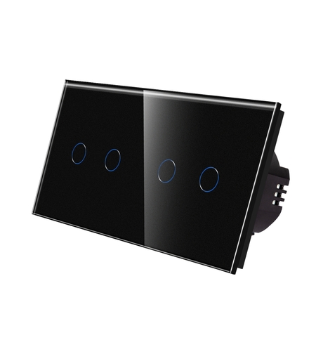 Intrerupator Dublu + Dublu cu Touch din Sticla LUXION, negru