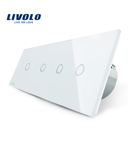 Intrerupator LIVOLO cu touch din sticla cu 4 intrerupatoare simple, alb