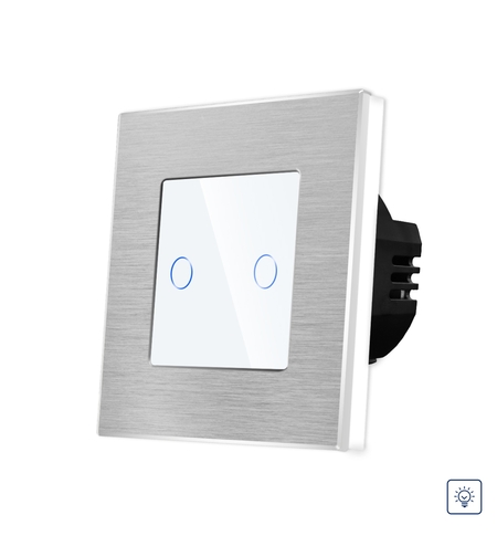 Intrerupator Dublu cu Variator si Touch din Sticla si Rama de Aluminiu LUXION, alb