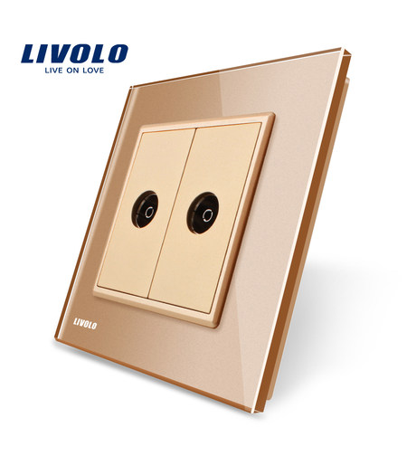 Priza dubla TV Livolo cu rama din sticla, auriu