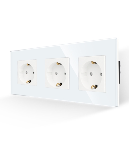 Priza Tripla cu Rama din Sticla LUXION, alb