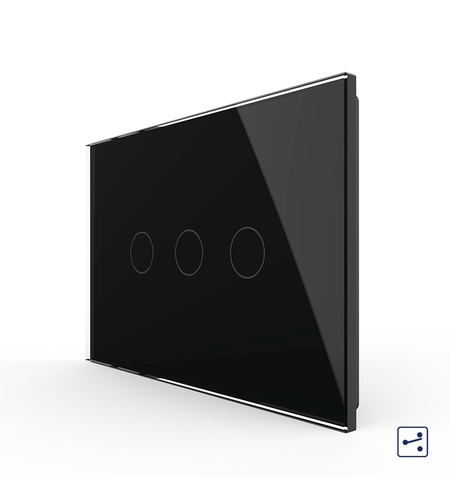 Intrerupator triplu cap scara / cruce cu touch Livolo din sticla, standard italian - Serie noua, negru