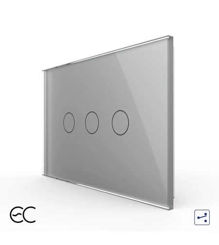 Intrerupator Triplu Cap Scara / Cruce cu Touch LIVOLO din Sticla, Standard Italian - protocol ZigBee EC, gri