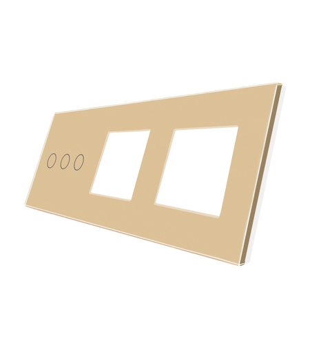 Panou Intrerupator Triplu cu Touch si 2 Prize Din Sticla LUXION, auriu