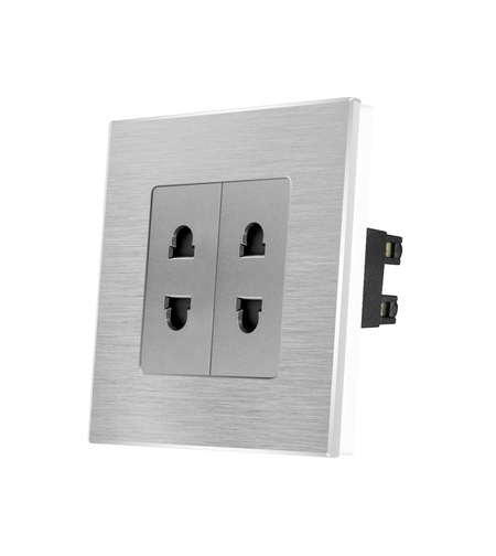 Priza Dubla cu Module Inguste cu Rama din Aluminiu LUXION, gri