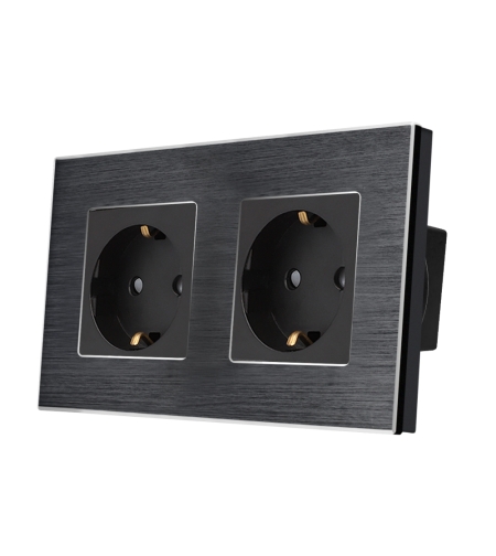 Priza Dubla LUXION cu rama din aluminiu, negru