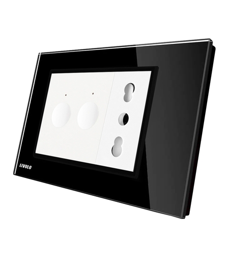 Intrerupator dublu + priza Livolo cu rama din sticla, Standard italian, negru