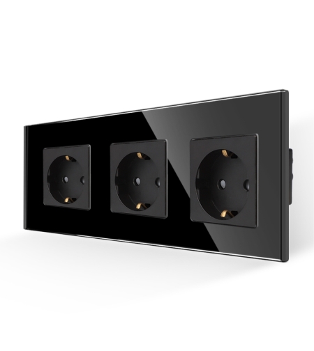 Priza Tripla cu Rama din Sticla LUXION, negru