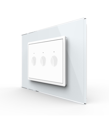 Intrerupator triplu cu touch Livolo cu rama din sticla, standard Italian - Serie noua, alb