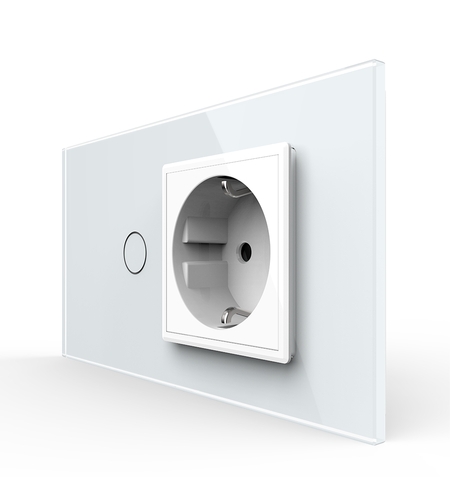 Intrerupator Simplu + Priza LIVOLO cu Rama Din Sticla, Standard Italian, 4M, alb