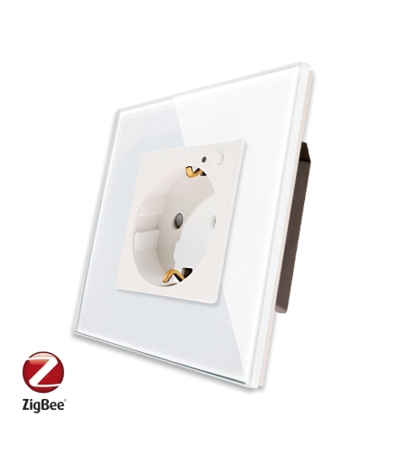 Priza Inteligenta cu Protocol Zigbee si Monitorizare Consum cu Rama Din Sticla LUXION, alb