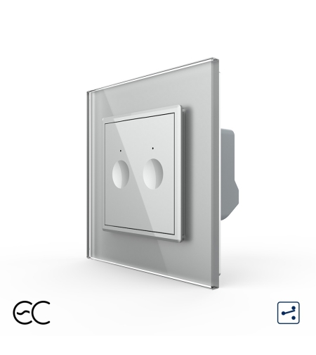 Intrerupator Dublu Cap Scara / Cruce cu Touch LIVOLO cu Rama din Sticla - Protocol Zigbee EC, gri