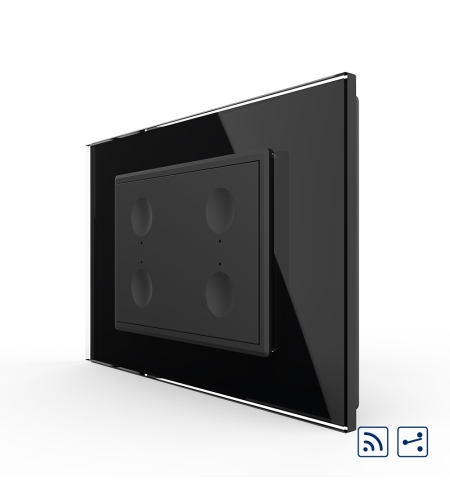 Intrerupator cvadruplu cap scara / cap cruce wireless cu touch Livolo cu rama din sticla, standard Italian - Serie noua, negru