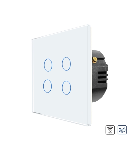 Intrerupator Cvadruplu Wi-Fi + RF433 cu Touch din Sticla LUXION, alb