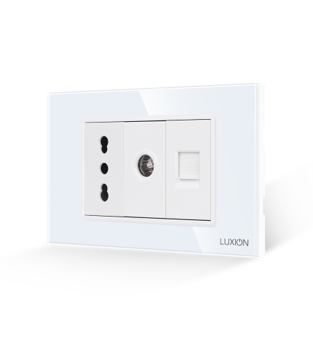 Priza Ingusta + TV + Internet cu Rama din Sticla LUXION, Standard Italian, 3M, alb