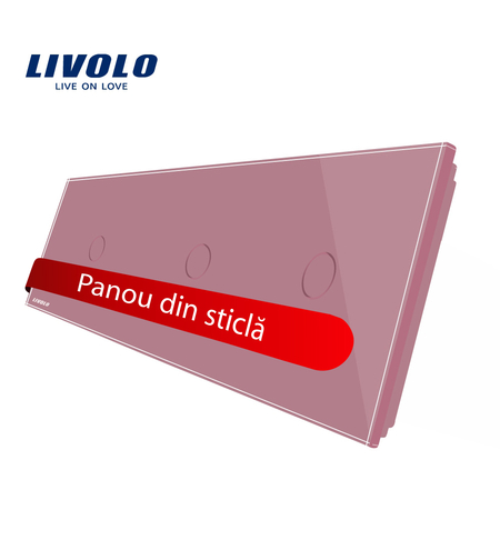 Panou intrerupator simplu+simplu+simplu cu touch Livolo din sticla, roz
