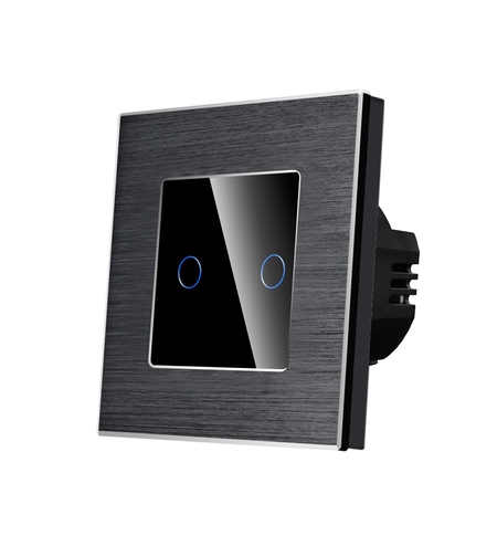 Intrerupator Dublu cu Touch din Sticla si Rama de Aluminiu LUXION, 500W, negru