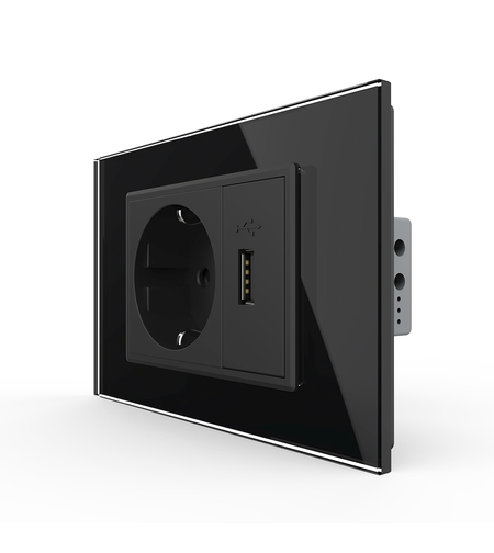 Priza simpla cu USB Livolo standard italian, negru