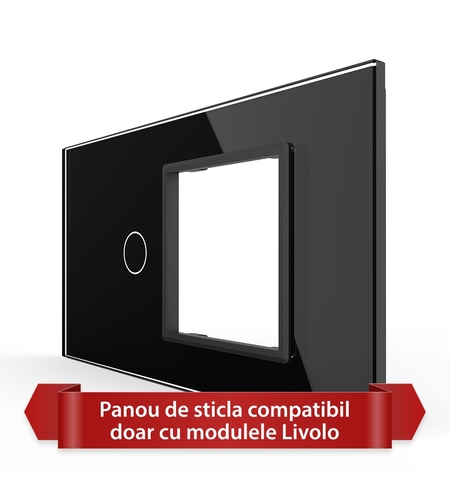 Panou Intrerupator Simplu cu Priza LIVOLO din Sticla, Standard Italian - 4M, negru