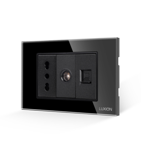 Priza Ingusta + TV + Internet cu Rama din Sticla LUXION, Standard Italian, 3M, negru