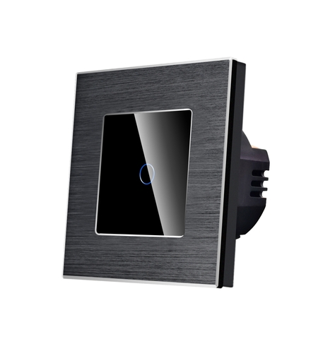 Intrerupator Simplu cu Touch din Sticla si Rama de Aluminiu LUXION, 500W, negru