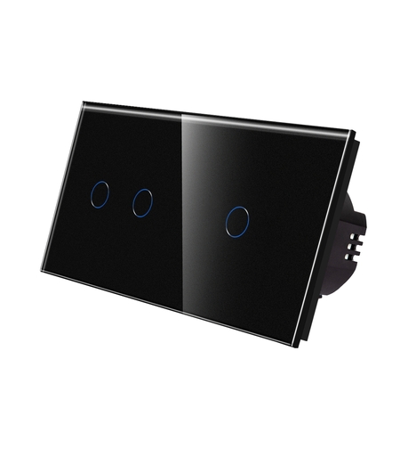 Intrerupator Dublu + Simplu cu Touch din Sticla LUXION, negru