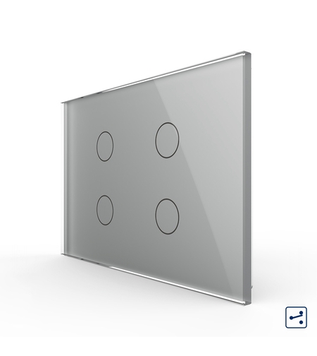 Intrerupator cvadruplu cap scara / cruce cu touch Livolo din sticla, standard Italian - Serie noua, gri