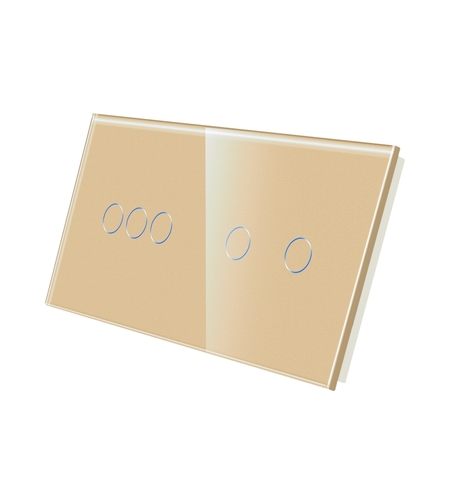 Panou Intrerupator Triplu + Dublu cu Touch Din Sticla LUXION, auriu