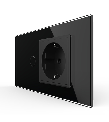 Intrerupator Simplu + Priza LIVOLO cu Rama Din Sticla, Standard Italian, 4M, negru