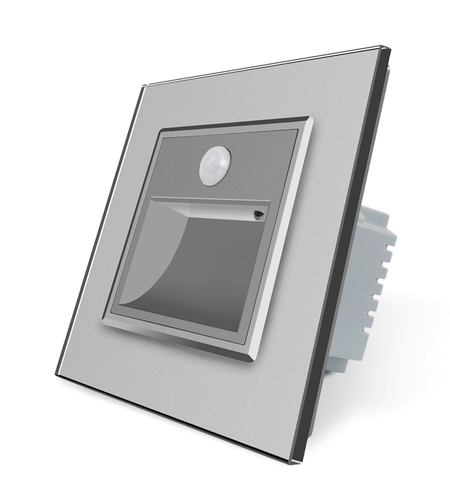 Lampa de veghe LED Livolo cu rama din sticla, Senzor miscare incorporat, gri