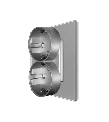 Priza Dubla LUXION cu Rama din Sticla Pentru Doza Simpla, gri