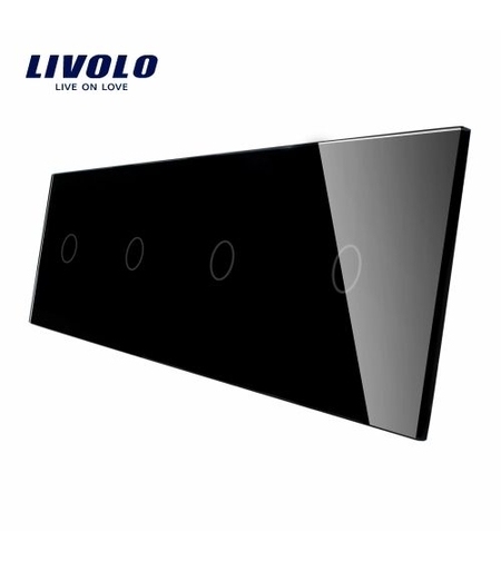 Panou 4 intrerupatoare simple cu touch Livolo din sticla, negru