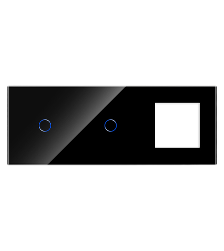 Panou Intrerupator Simplu + Simplu si Priza cu Touch din Sticla LUXION, negru