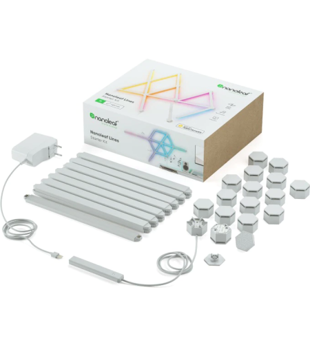 Kit 15 Panouri luminoase Nanoleaf Lines Starter Kit, Iluminare LED RGBW, Wi-Fi, Sincronizare muzica, Compatibil cu asistenti vocali