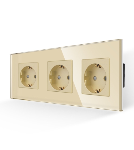 Priza Tripla cu Rama din Sticla LUXION, auriu