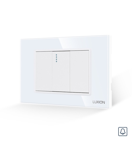 Intrerupator cu Revenire (Sonerie) Mecanic 1M si 2 Taste False LUXION cu Rama din Sticla, Standard Italian, 3M, alb