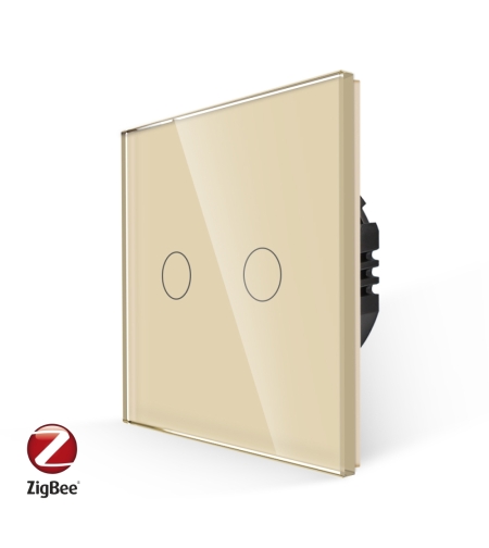 Intrerupator Dublu cu Touch din Sticla LUXION, protocol ZigBee, auriu