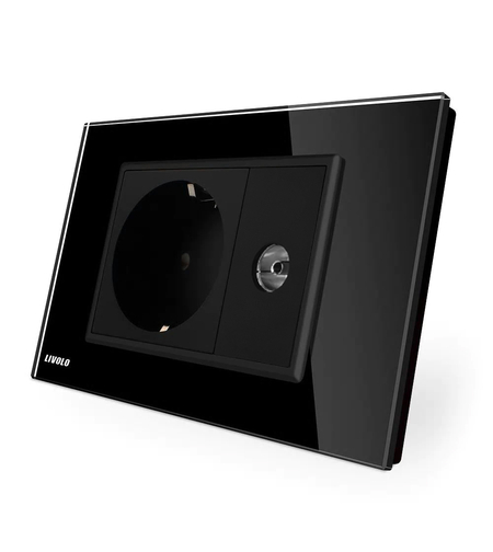 Priza simpla din rama de sticla Schuko cu TV Livolo, negru