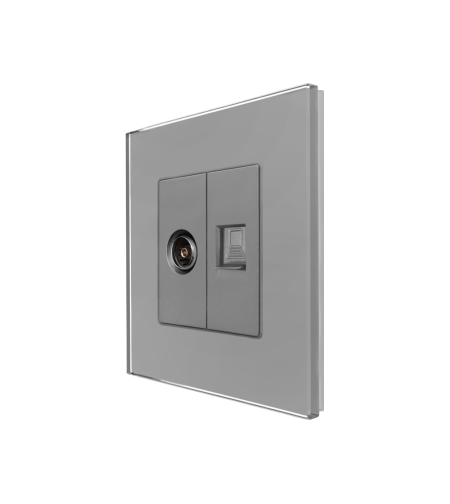 Priza TV + Internet cu Rama din Sticla LUXION, gri