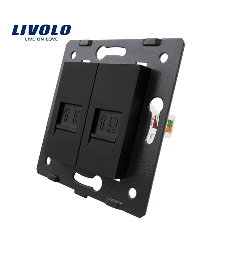 Priza dubla telefon + internet Livolo, negru