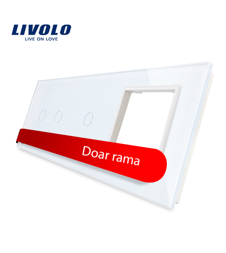 Panou intrerupator dublu+simplu+ priza Livolo din sticla, alb