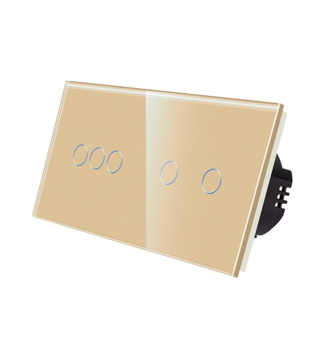 Intrerupator Triplu + Dublu cu Touch din Sticla LUXION, auriu
