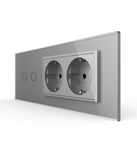 Intrerupator Dublu + 2 Prize LIVOLO cu Rama Din Sticla, Standard Italian, 6M, gri