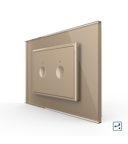Intrerupator dublu cap scara / cap cruce cu touch Livolo cu rama din sticla, standard Italian - Serie noua, auriu