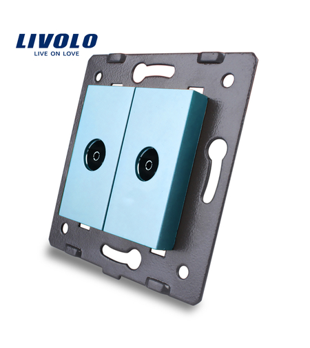 Priza dubla TV Livolo fara rama din sticla, albastru