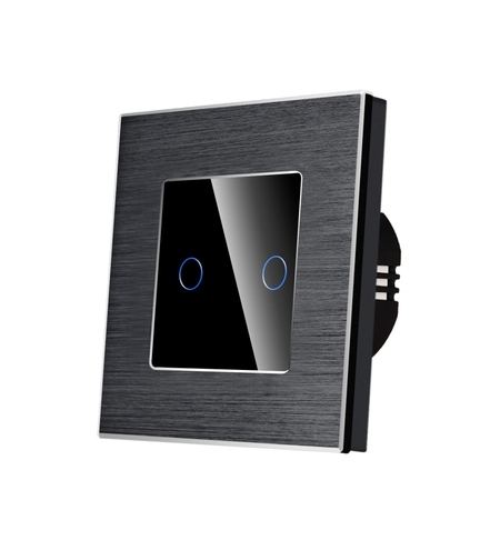 Intrerupator Dublu cu Touch din Sticla si Rama de Aluminiu LUXION, negru