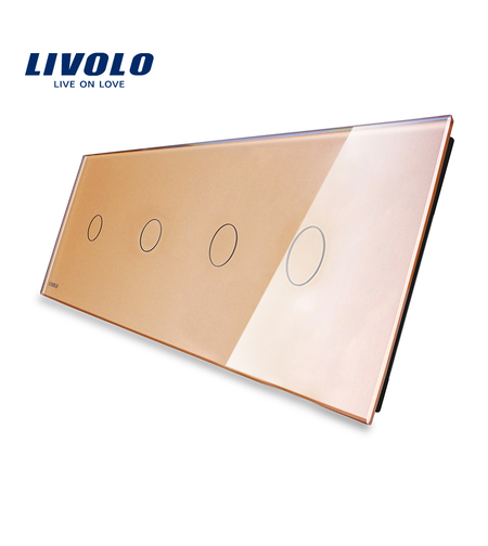 Panou 4 intrerupatoare simple cu touch Livolo din sticla, auriu