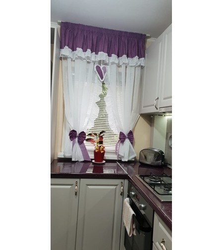 Perdea bucătărie buline mov