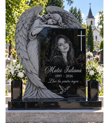 GRA-2069 MONUMENT FUNERAR GRANIT NEGRU CU GRAVURA INGER